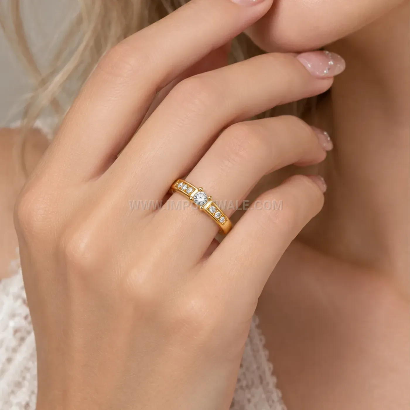 Stainless Steel Oval Mother of Pearl Vintage Style Ring Set