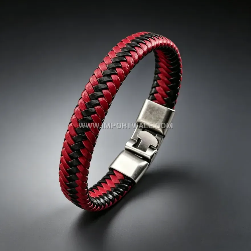 Titanium Steel Braided Leather Wristband for Men