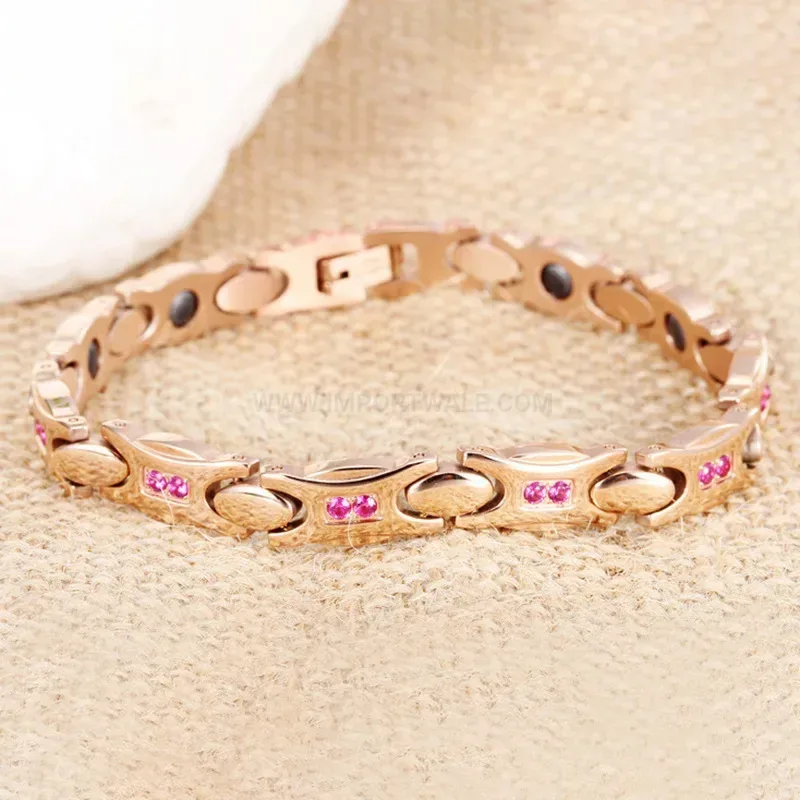 Chic Cubic Zirconia Embedded Rose Gold Bio Magnetic Bracelet