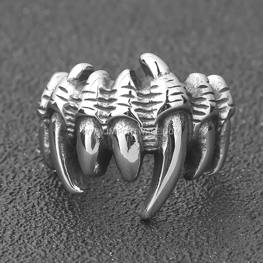 Vintage Stainless Steel Skull Claw Punk Ring