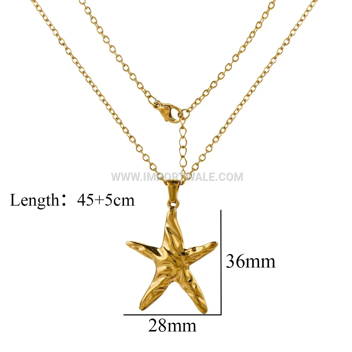 Embossed Shell Pendant Gold Plated Stainless Steel Necklace