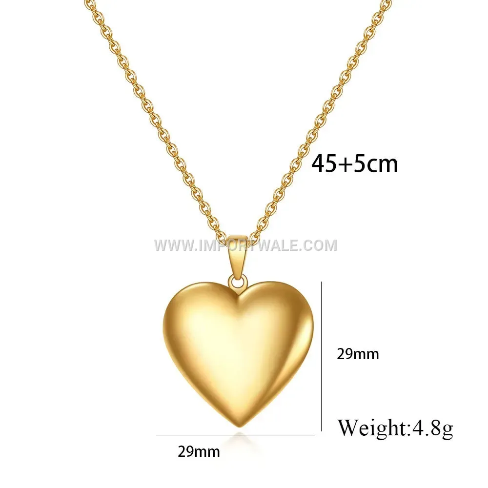 Engravable Smooth Openable Heart Locket Stainless Steel Necklace