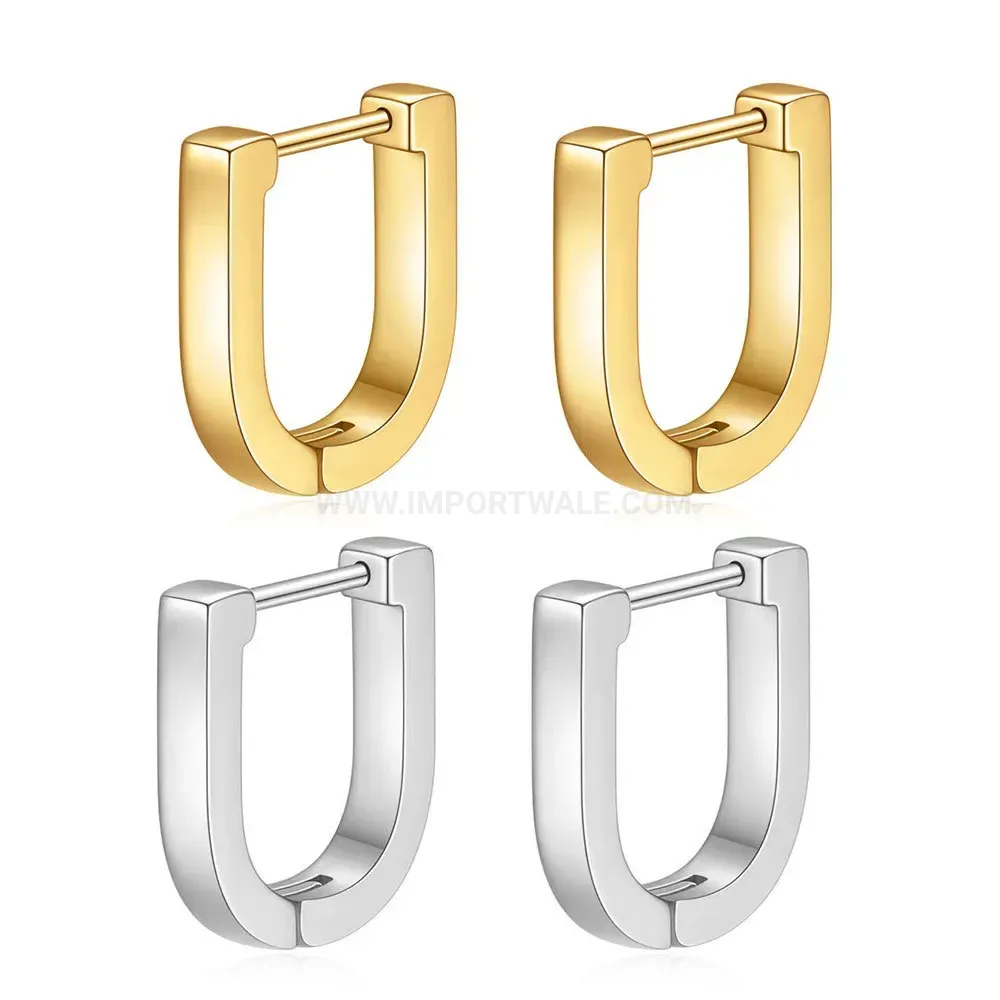 Bold Sleek 10mm U-Shaped Stainless Steel Geometric Huggie Earrings
