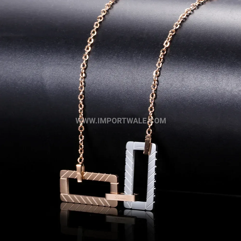Two-Tone Square Spliced Stainless Steel Layered Collar Necklace