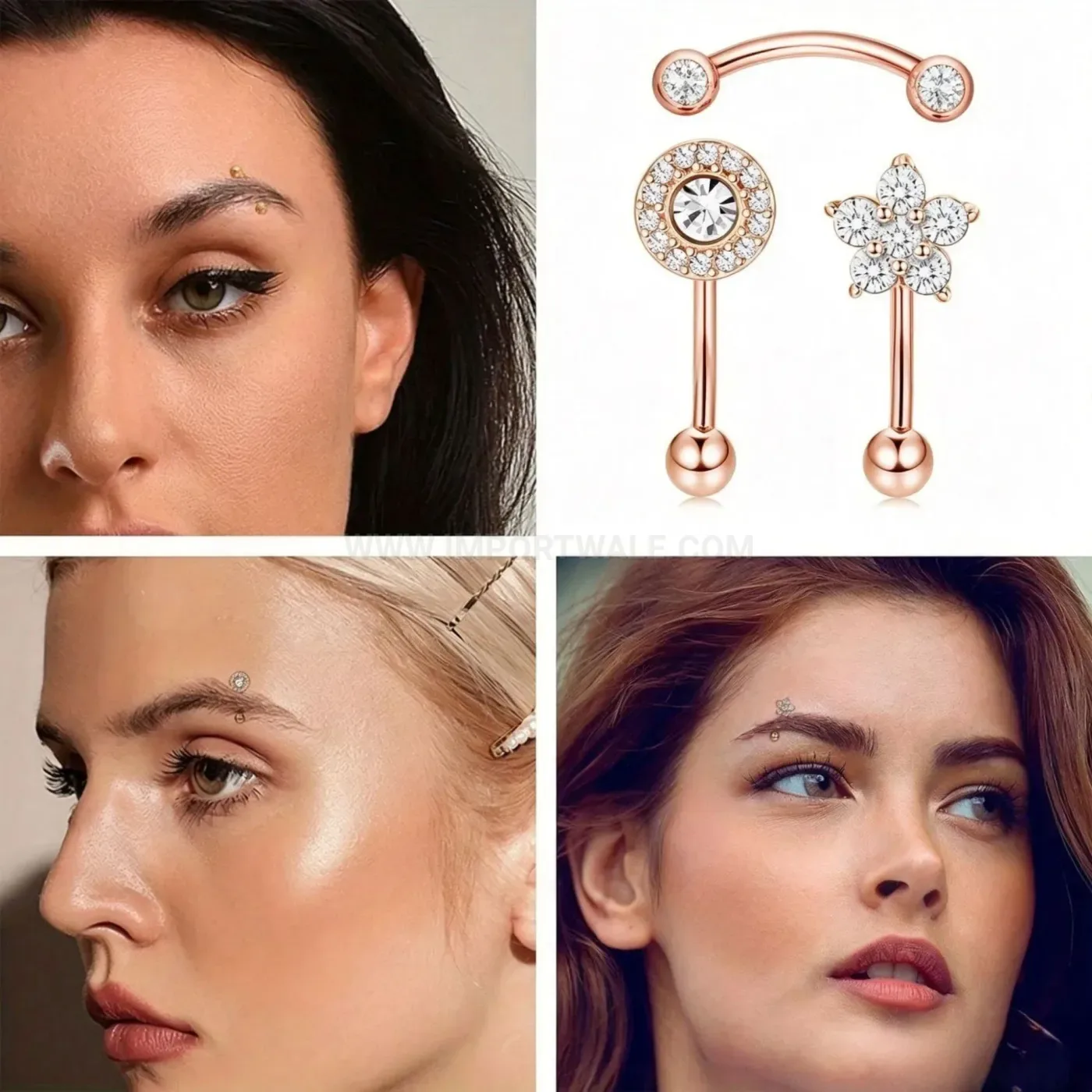 Stylish Curved Stainless Steel Zircon Pearl Body Piercing Jewelry Set