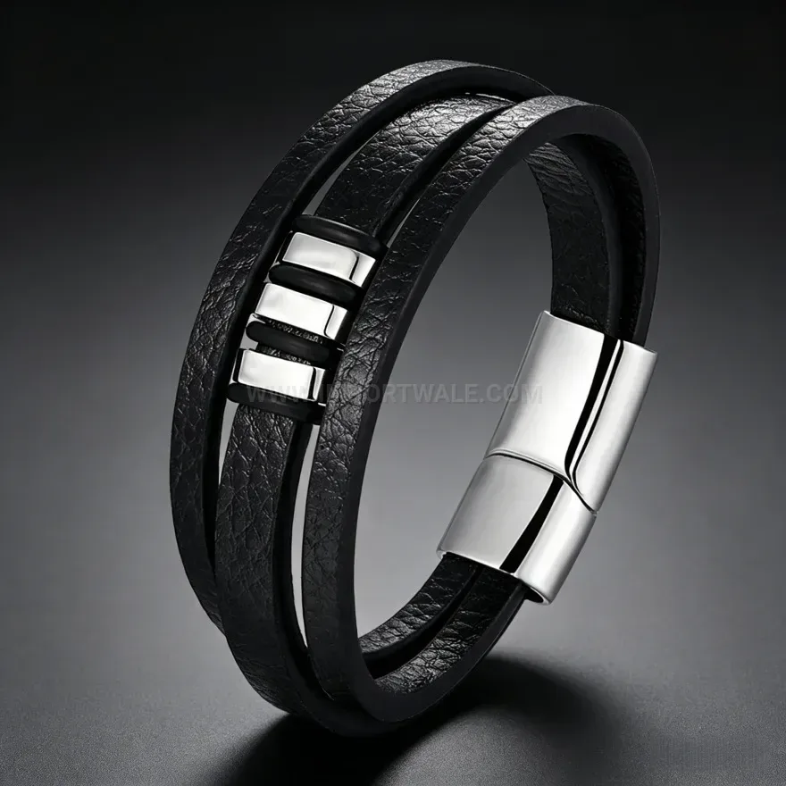 Chic Double Strand Braided Leather Cuff Bracelet with Metallic Magnetic Lock