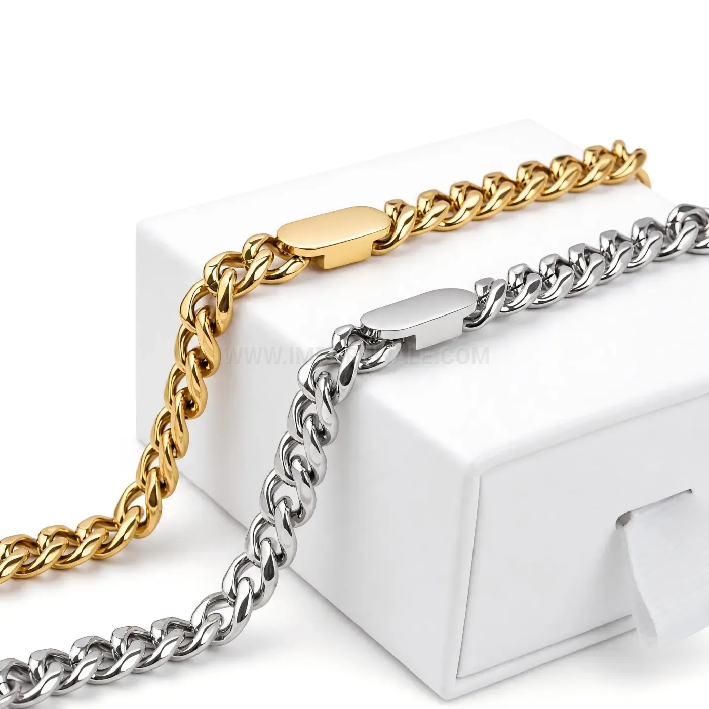 Polished Stainless Steel Cuban Link Chain Bracelet