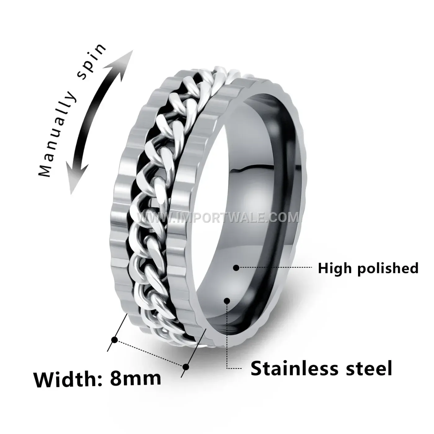 Rotatable Stainless Steel Chain Spinner Band Ring