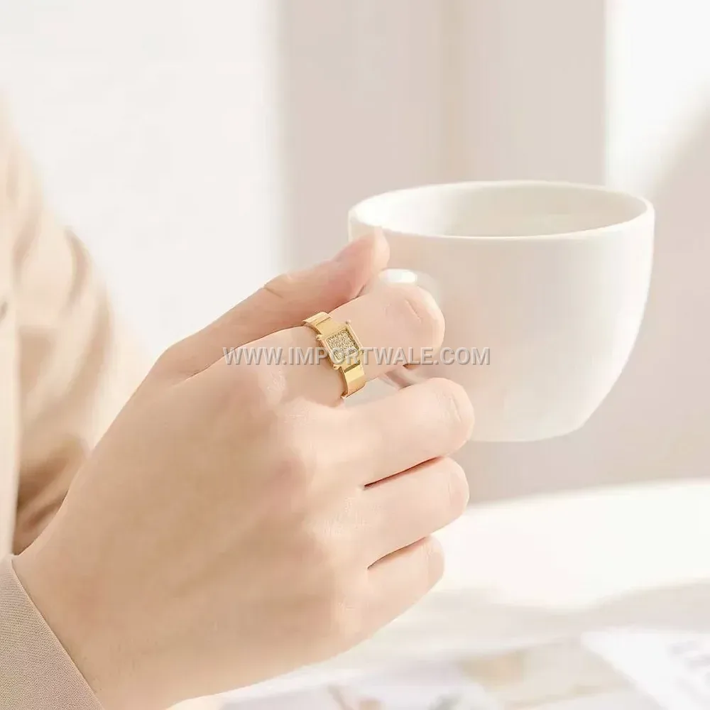 Encrusted Square Zircon Stainless Steel Band Ring