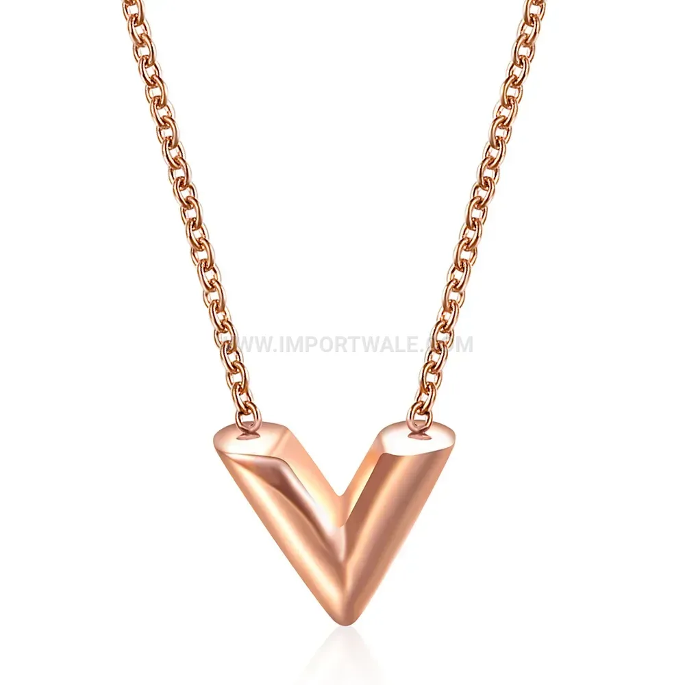 Minimalist Stainless Steel V Initial Pendant Choker Necklace