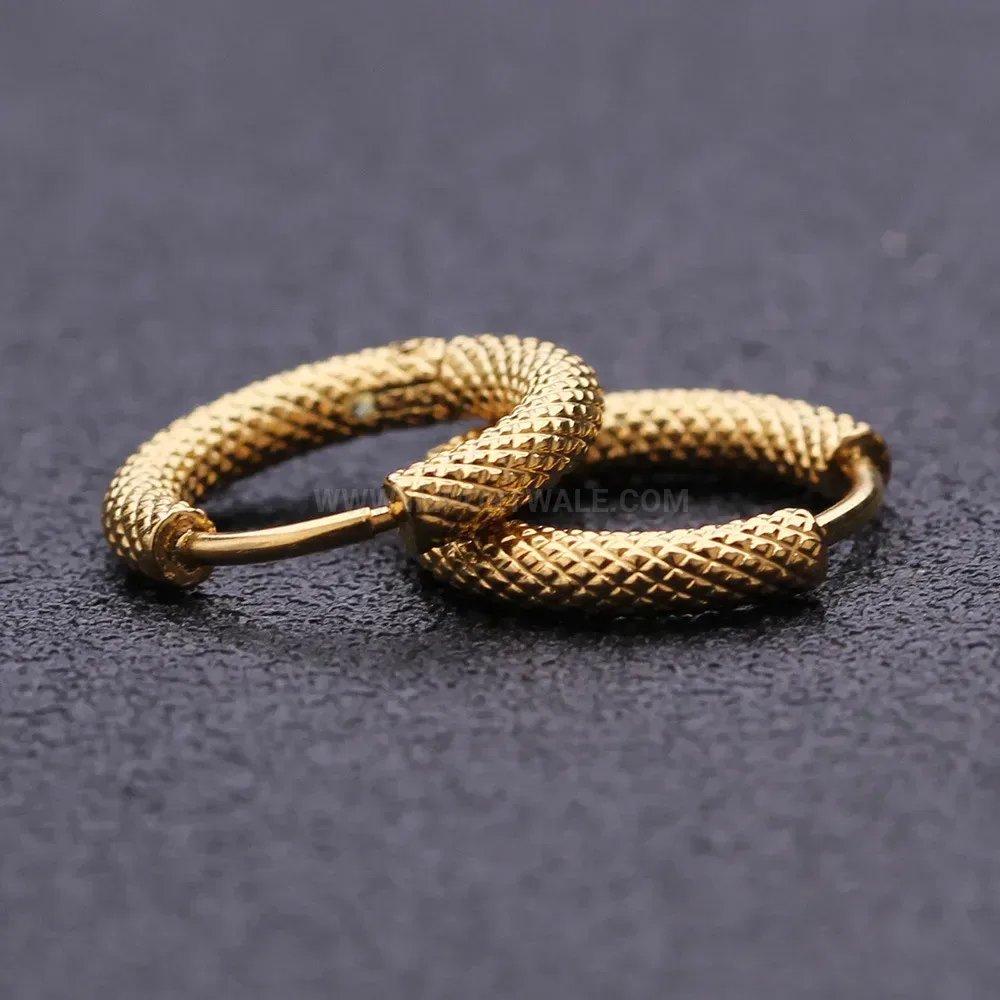 Designer Frosted Snake Textured Stainless Steel Huggie Hoop Earrings