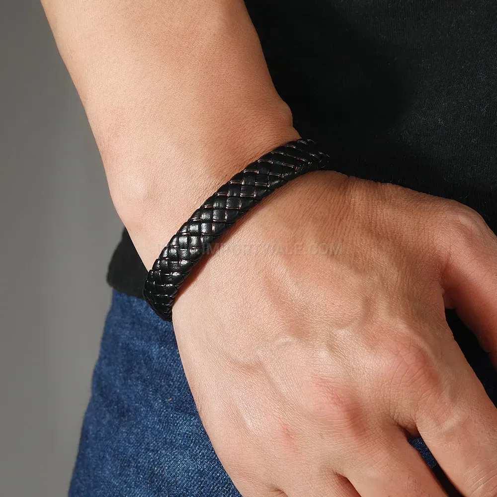 Designer Two Tone Braided PU Leather Cord Bracelet with Magnetic Clasp