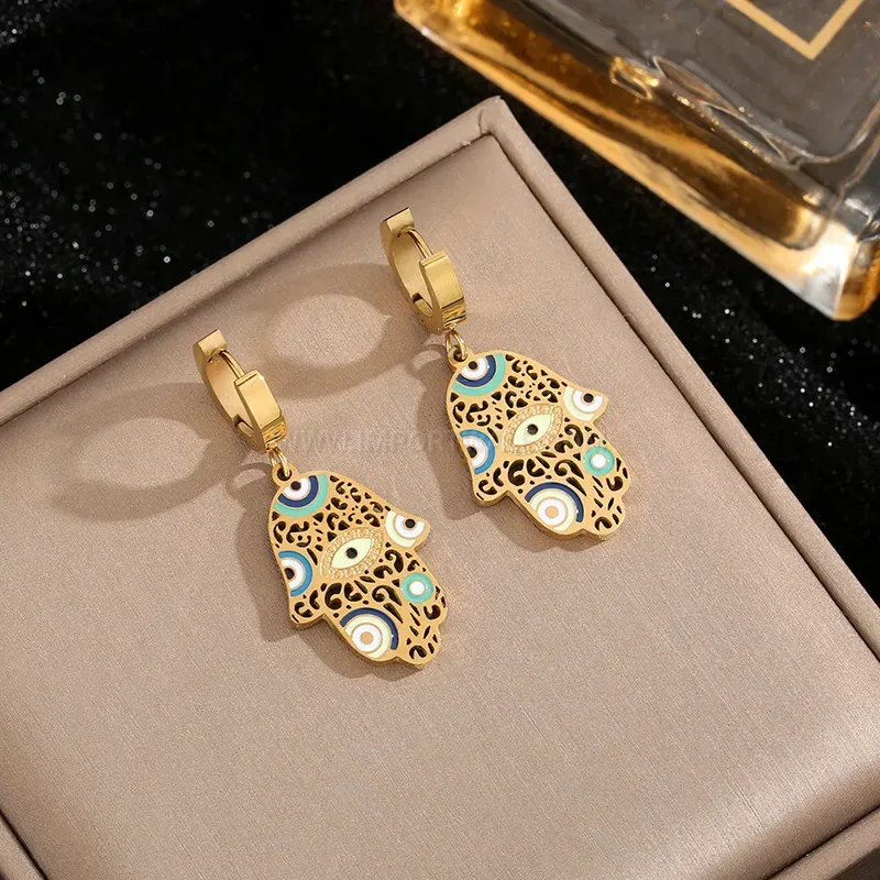 Stainless Steel Leopard Print Oil Drip Evil Eye Earrings