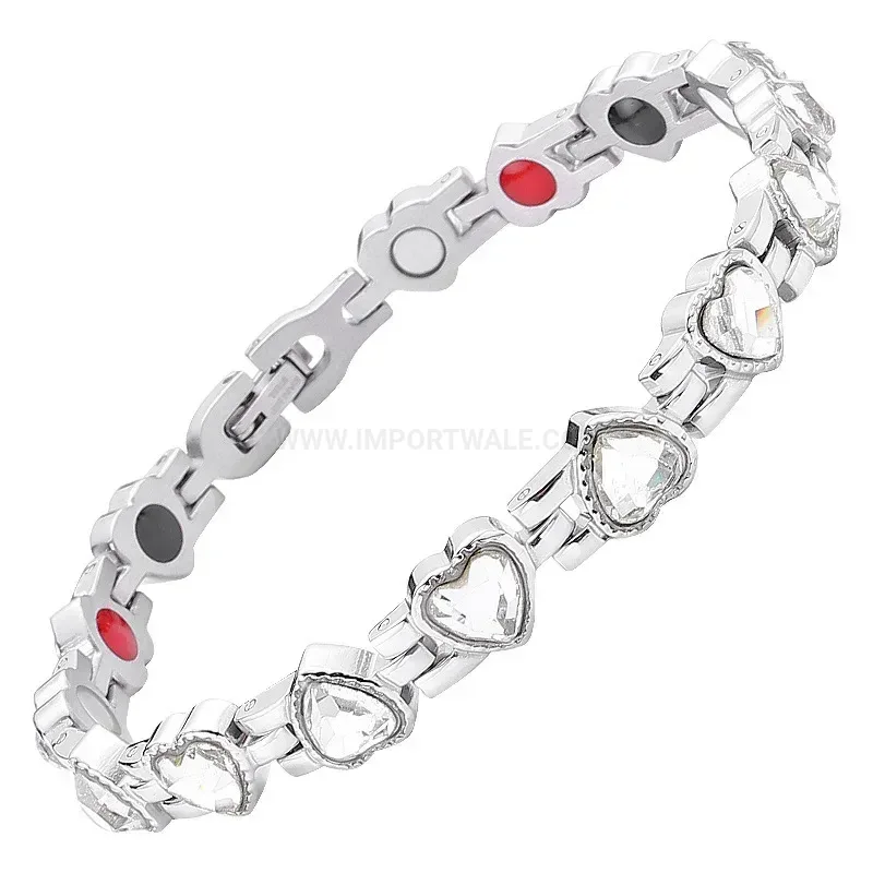 Premium Women's Heart Crystal Titanium Steel Magnetic Bracelet