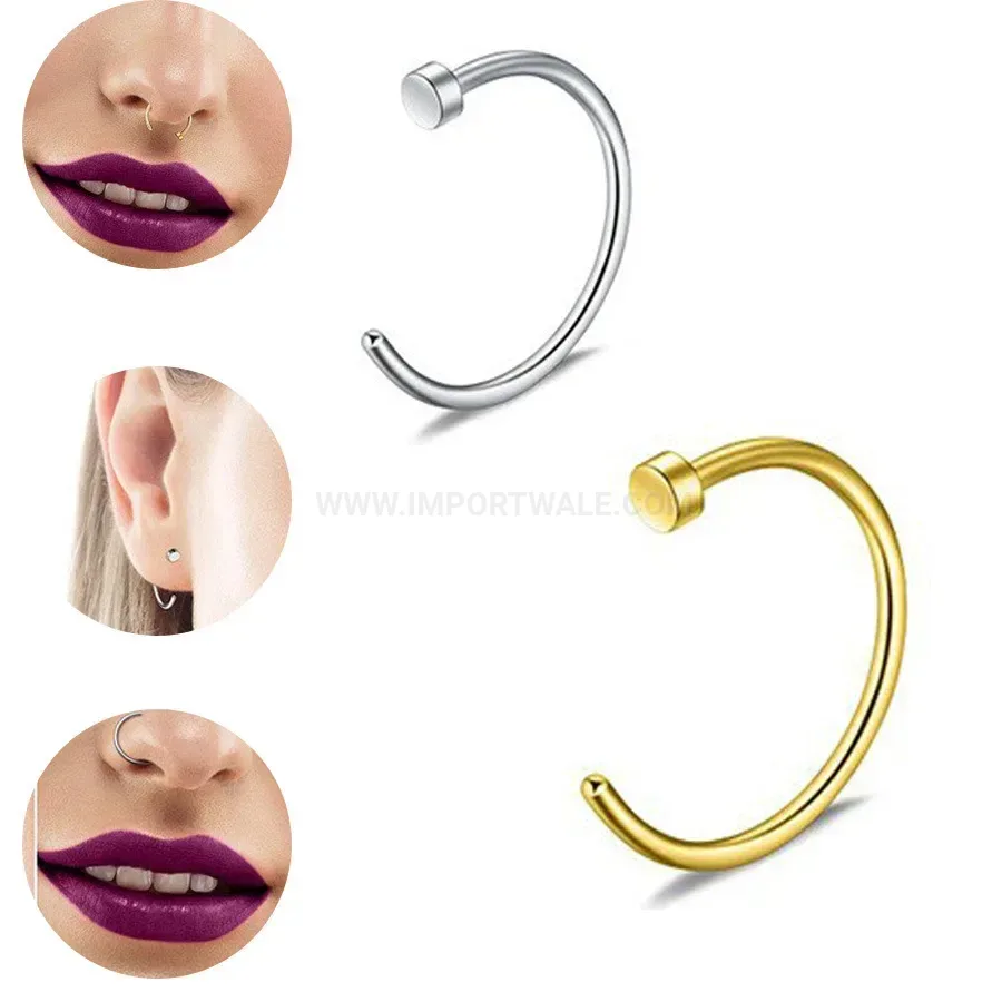 Modern Stainless Steel Minimalist Multi-Shape Nose Ring Piercing Set