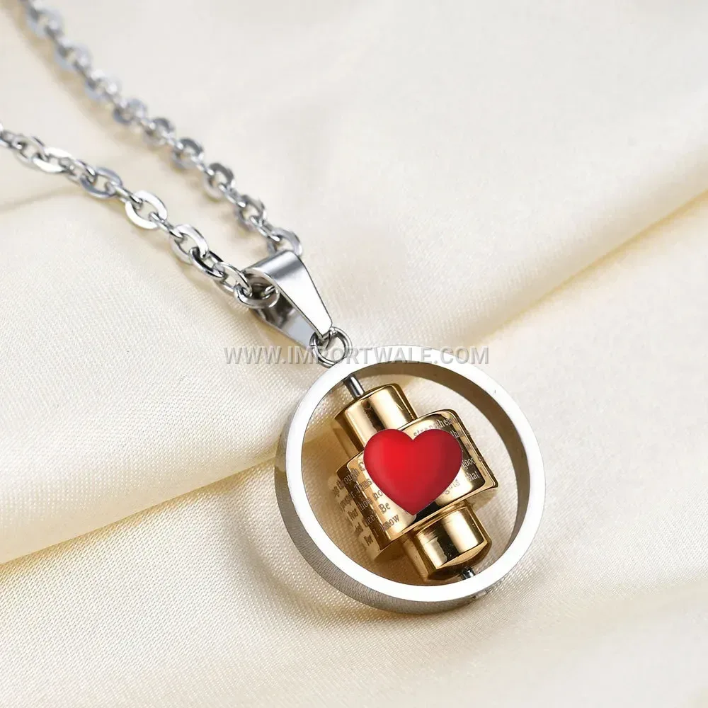 Rotatable Cutout Stainless Steel Letter Pendant Necklace