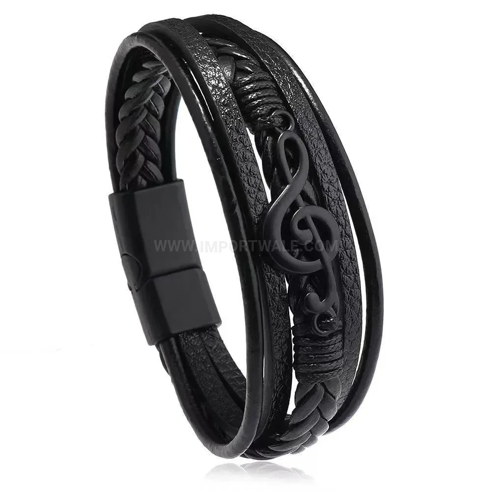 Fashion Multi Layer Braided Leather Treble Clef Bracelet with Magnetic Clasp
