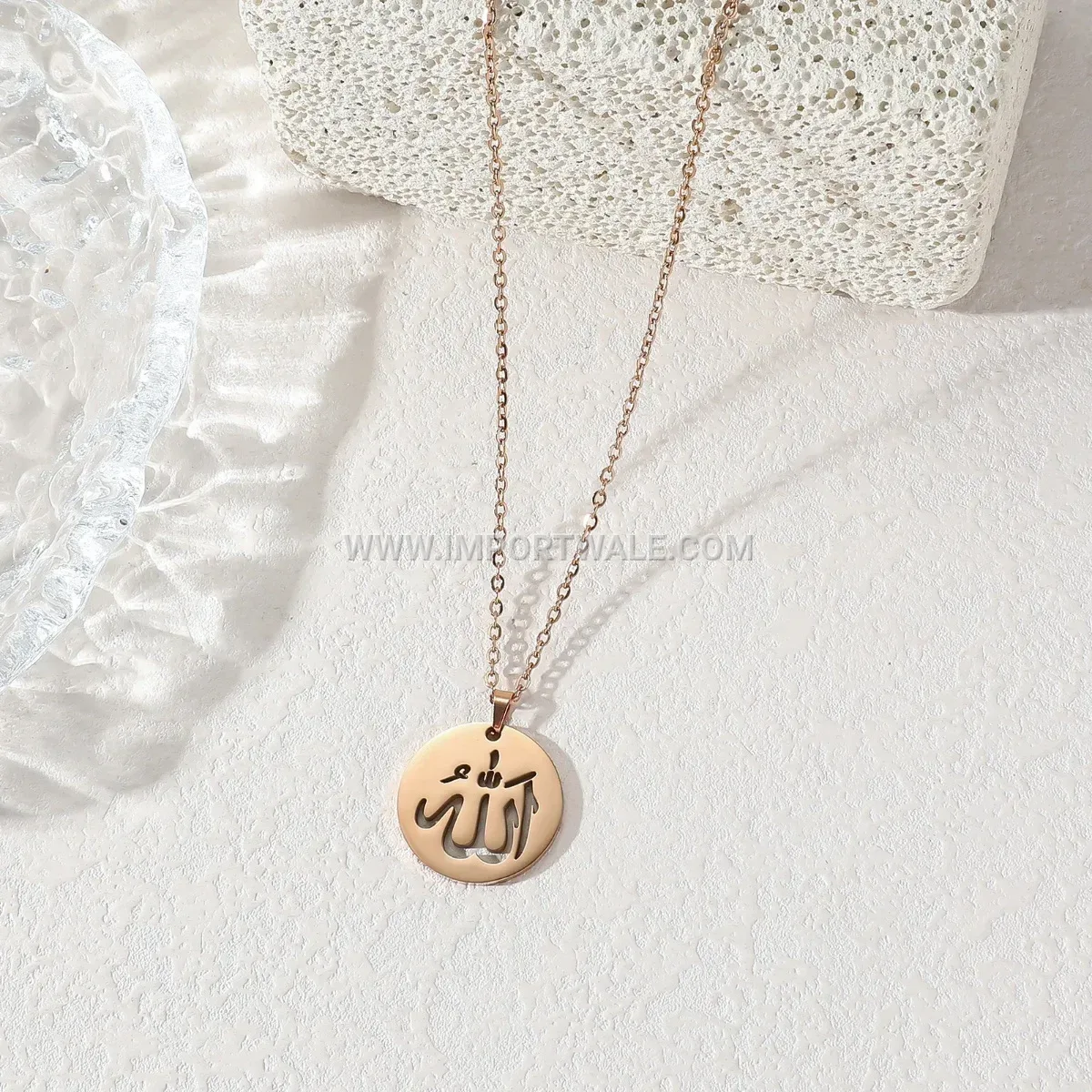Hollowed Stainless Steel Arabic Calligraphy Medal Pendant Necklace