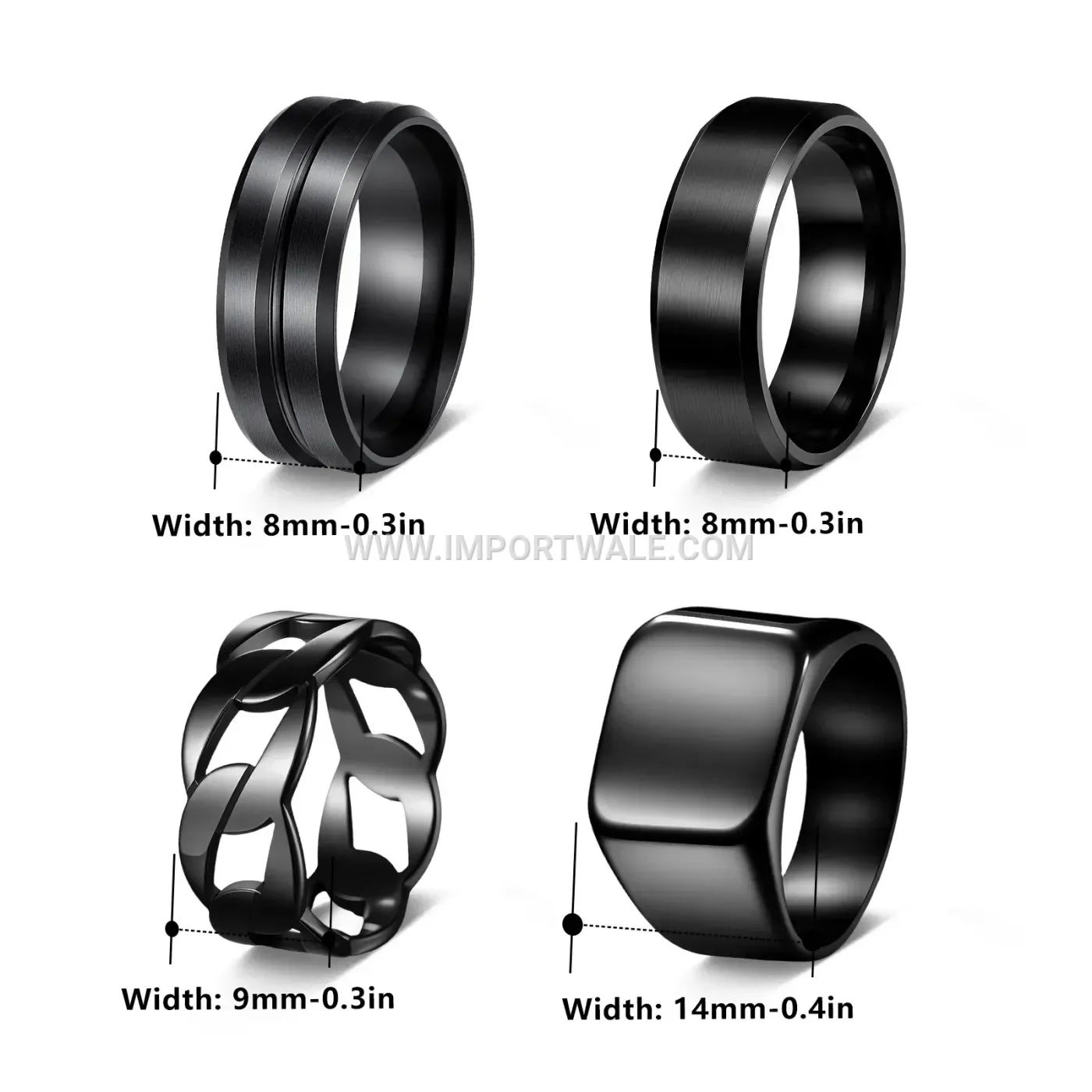 Men Black Stainless Steel Signet Ring Set