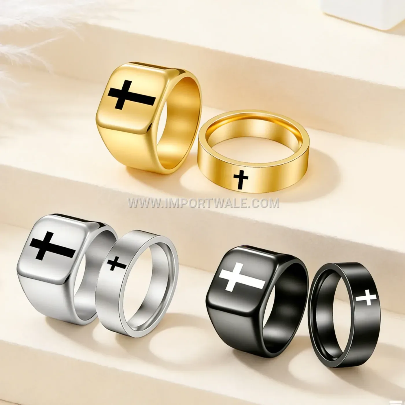 Beveled Stainless Steel Ring with Silk Thread Inlay