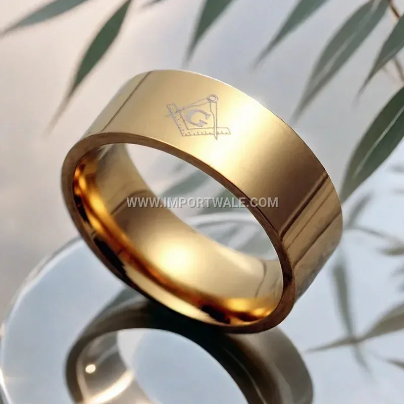 Flat Surface Stainless Steel Masonic Band Ring