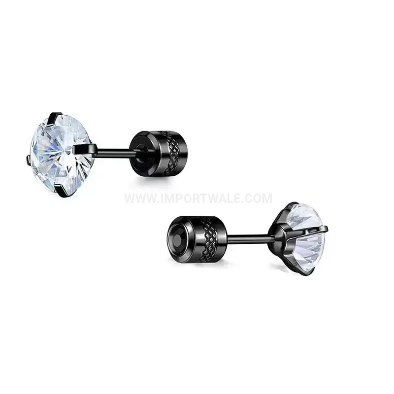Classic Double Ended Stainless Steel Zircon Stud Piercing Earrings