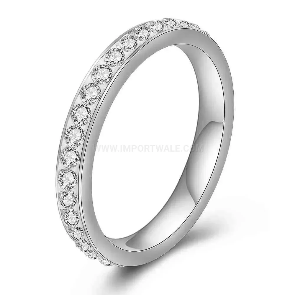 Delicate 3mm Crystal Accent Stainless Steel Ring