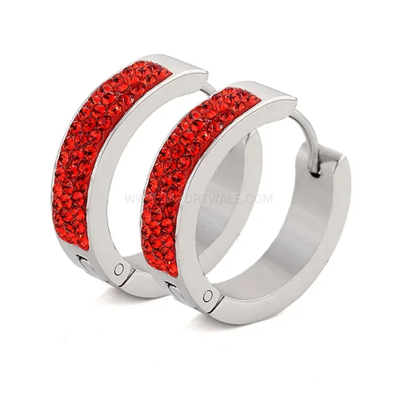 Designer Triple-Row Crystal Embellished Stainless Steel Huggie Earrings