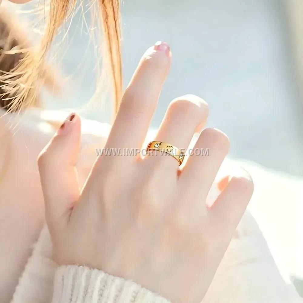 Heart Accent Zircon Inlaid Stainless Steel Band Ring