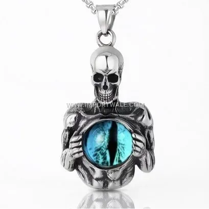 Edgy Polished Titanium Steel Evil Eye Skull Pendant