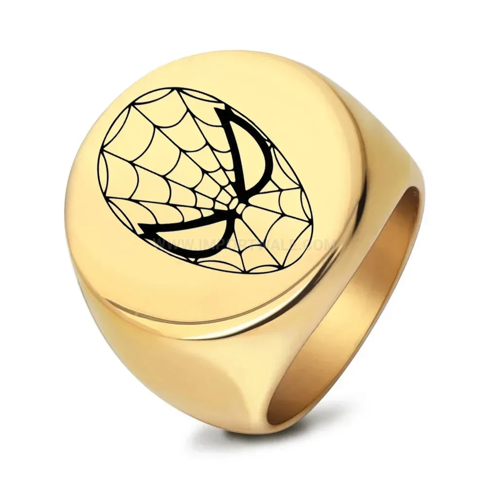 Fashion Laser Engraved Mask Round Stainless Steel Men's Ring