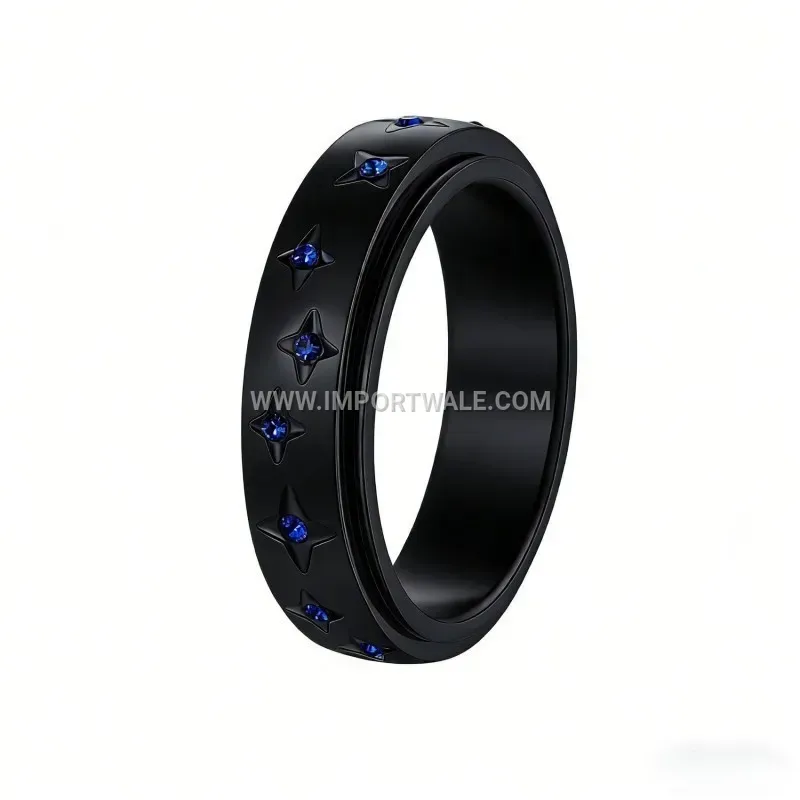 Micro Pave Zircon Stainless Steel Rotating Band Ring