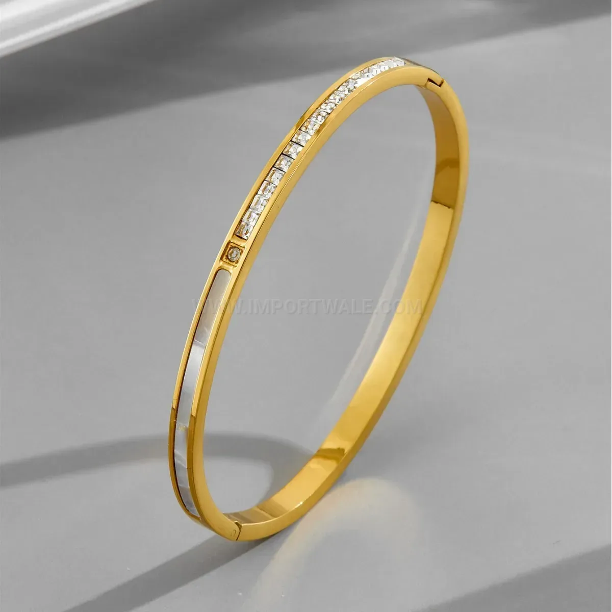 Mother of Pearl Rhinestone Titanium Steel Bangle