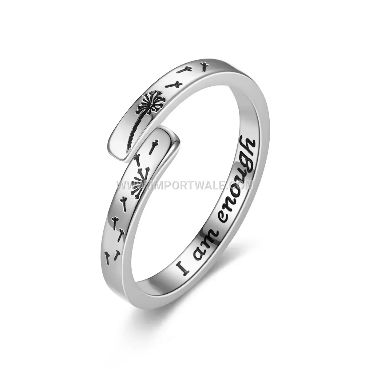 Stainless Steel Dandelion Open Adjustable Ring