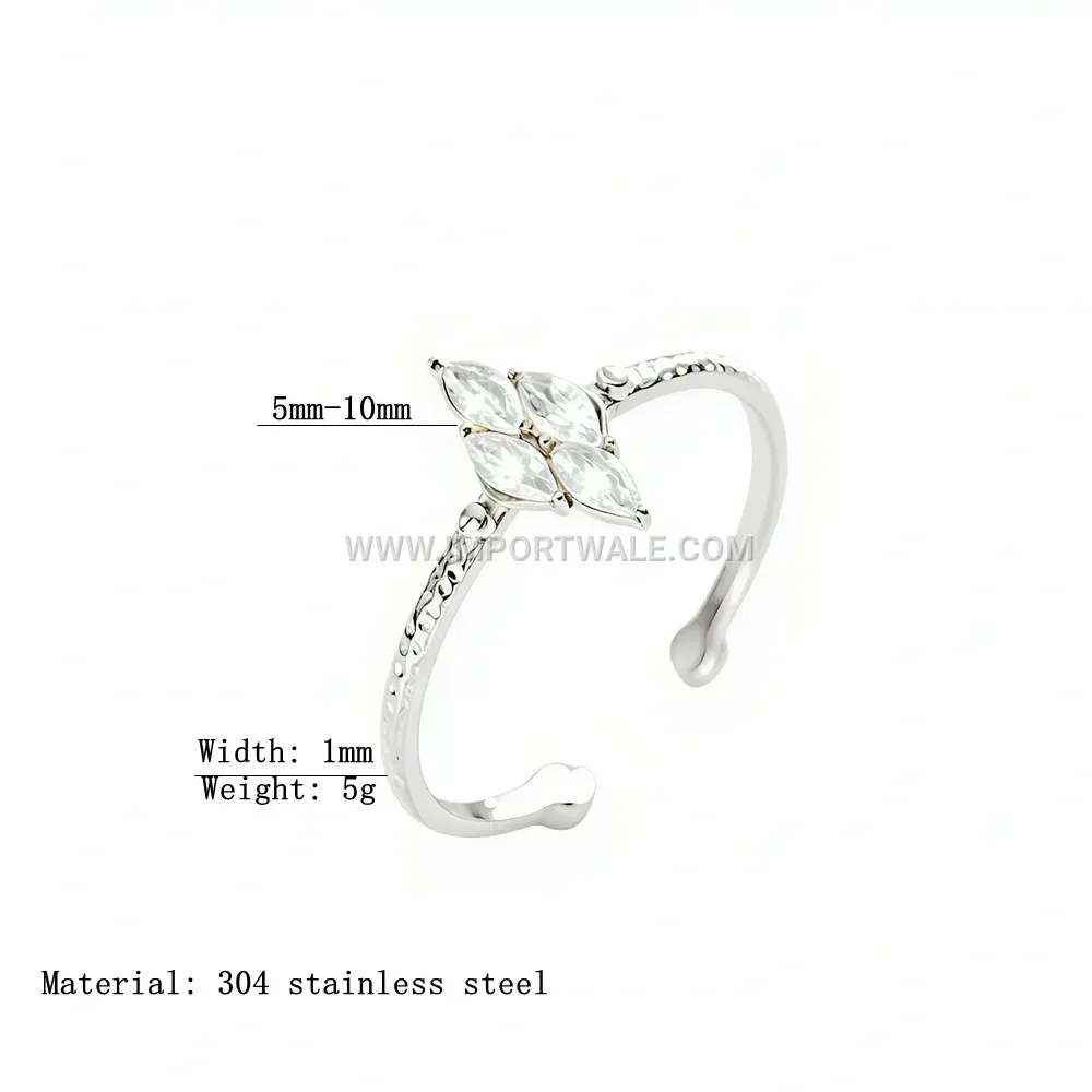 Floral Diamond Accent Open Stainless Steel Band