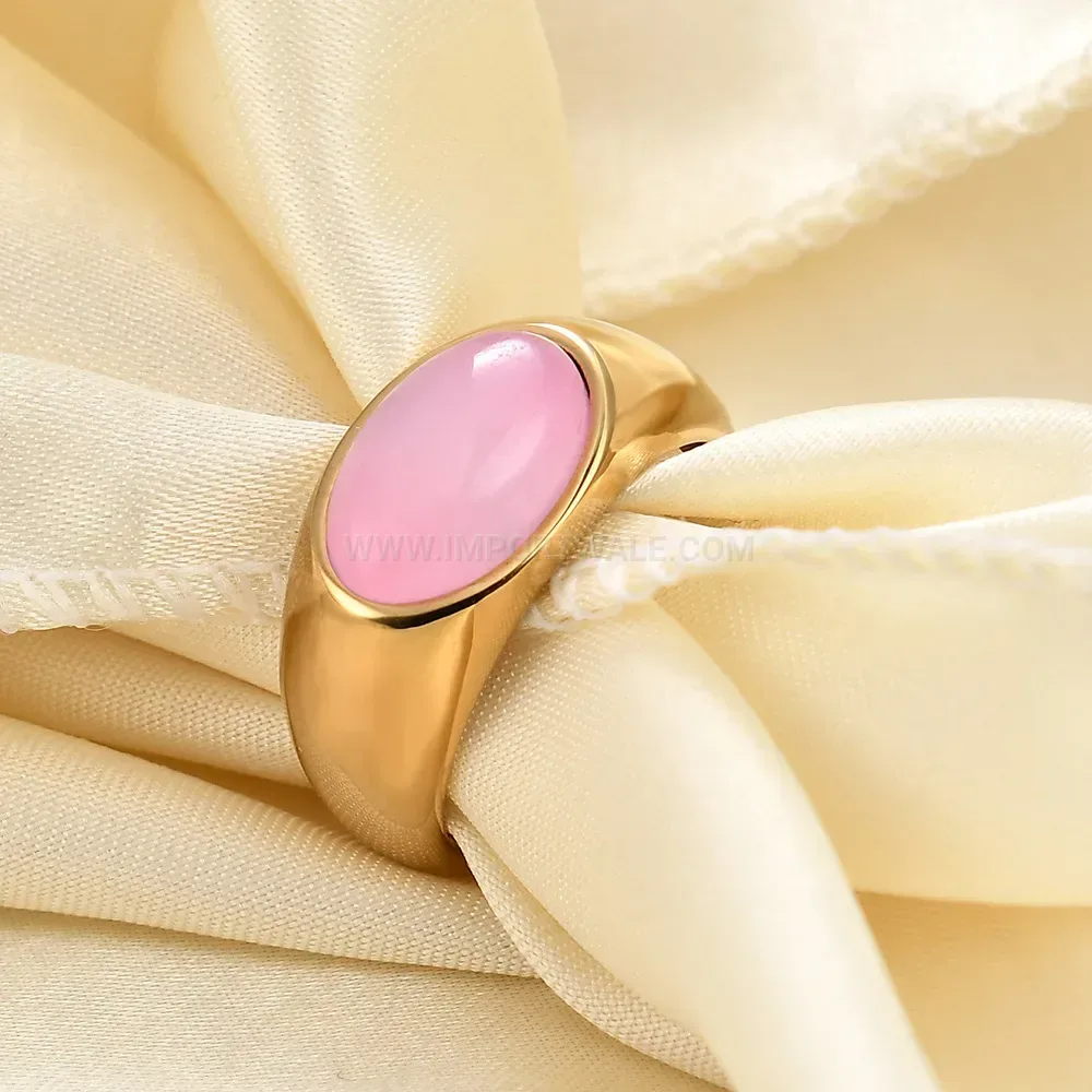 Premium Minimalist Stainless Steel Oval Natural Stone Ring
