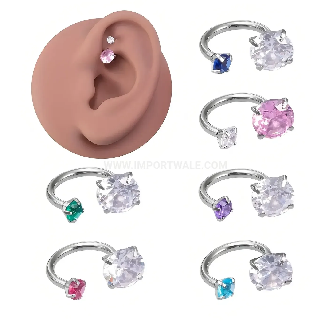 Fashion Stainless Steel Zircon Horseshoe Lip and Nose Piercing Ring