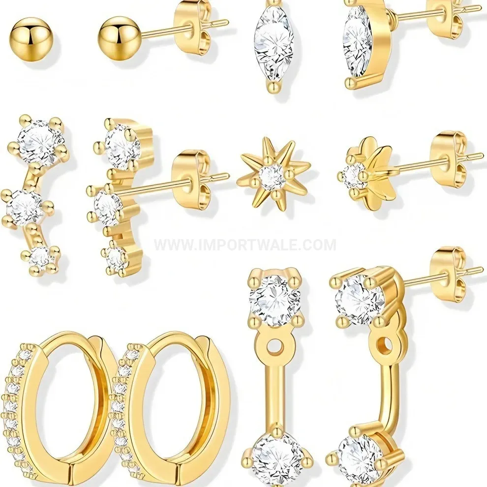 Fashion Cubic Zirconia Floral Stainless Steel Cartilage Earring Set