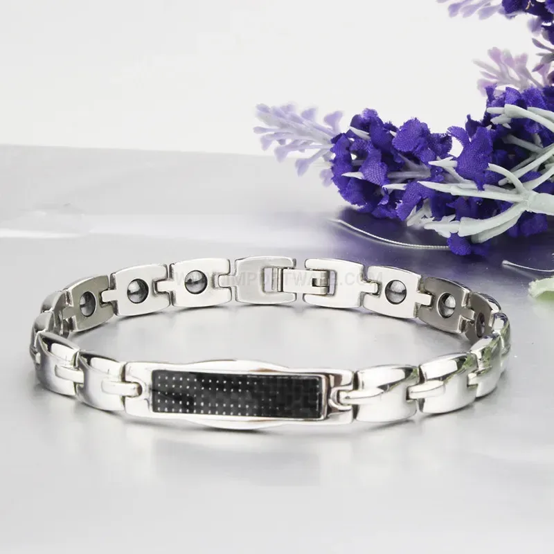 Stylish Men Titanium Steel Carbon Fiber Inlay Bio Magnetic Bracelet
