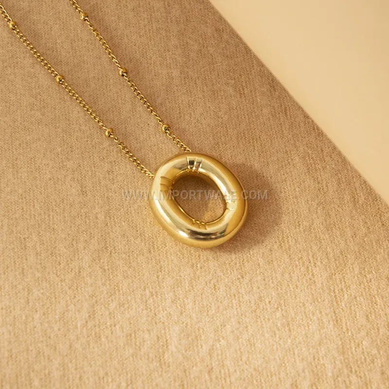 Bubble Alphabet Letter Pendant Stainless Steel Gold Plated Necklace
