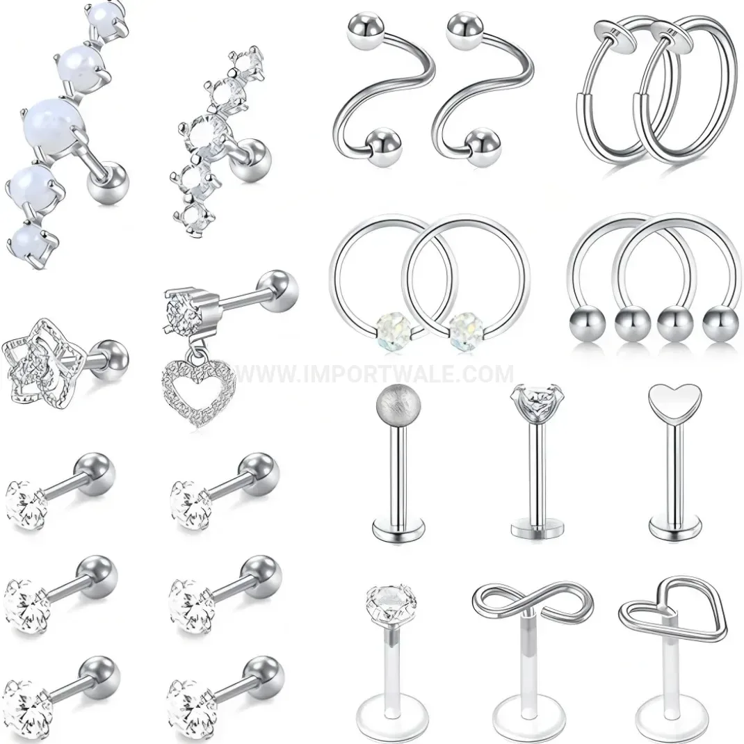 Bold Versatile Stainless Steel Cartilage Stud and Lip Ring Piercing Set