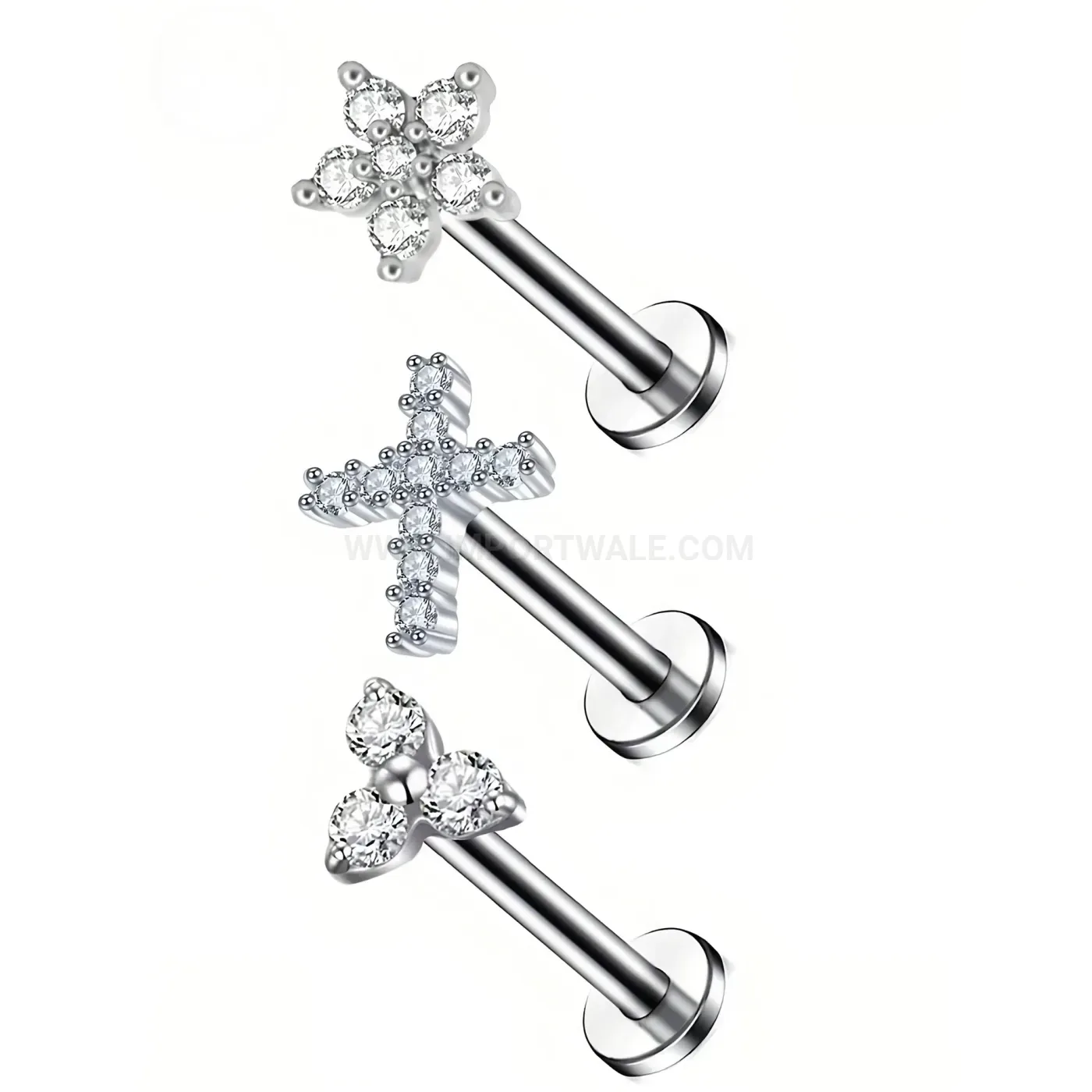 Stylish Rhinestone Stainless Steel Star Cross Piercing Studs