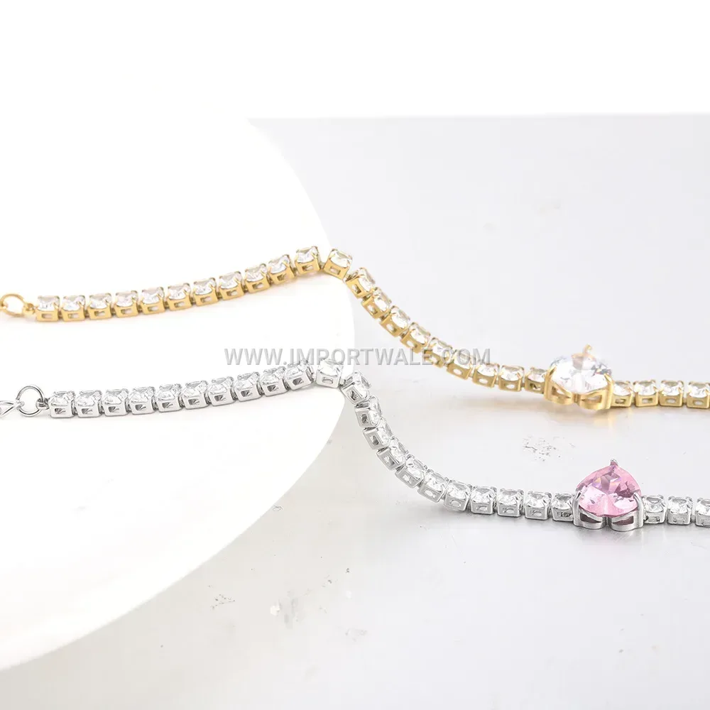 Stainless Steel Heart Zircon Accent Bracelet