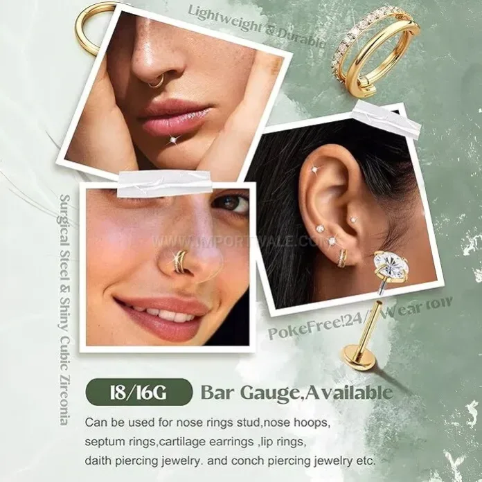 Stylish Sleek Geometric Stainless Steel Body Piercing Stud Set