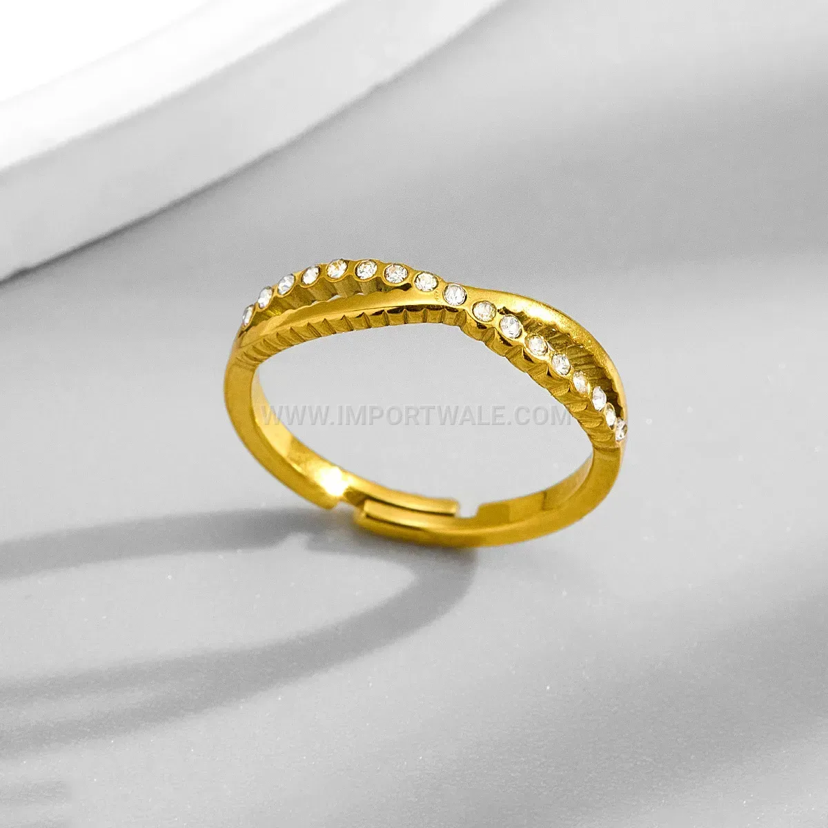 Crisscross Cubic Zirconia Open Stainless Steel Ring