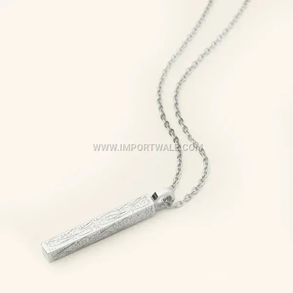 Stainless Steel Ayatul Kursi Cylindrical Column Islamic Religious Necklace