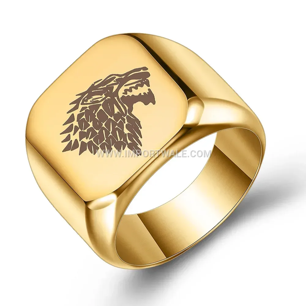 Vintage Engraved Wolf Head Stainless Steel Ring