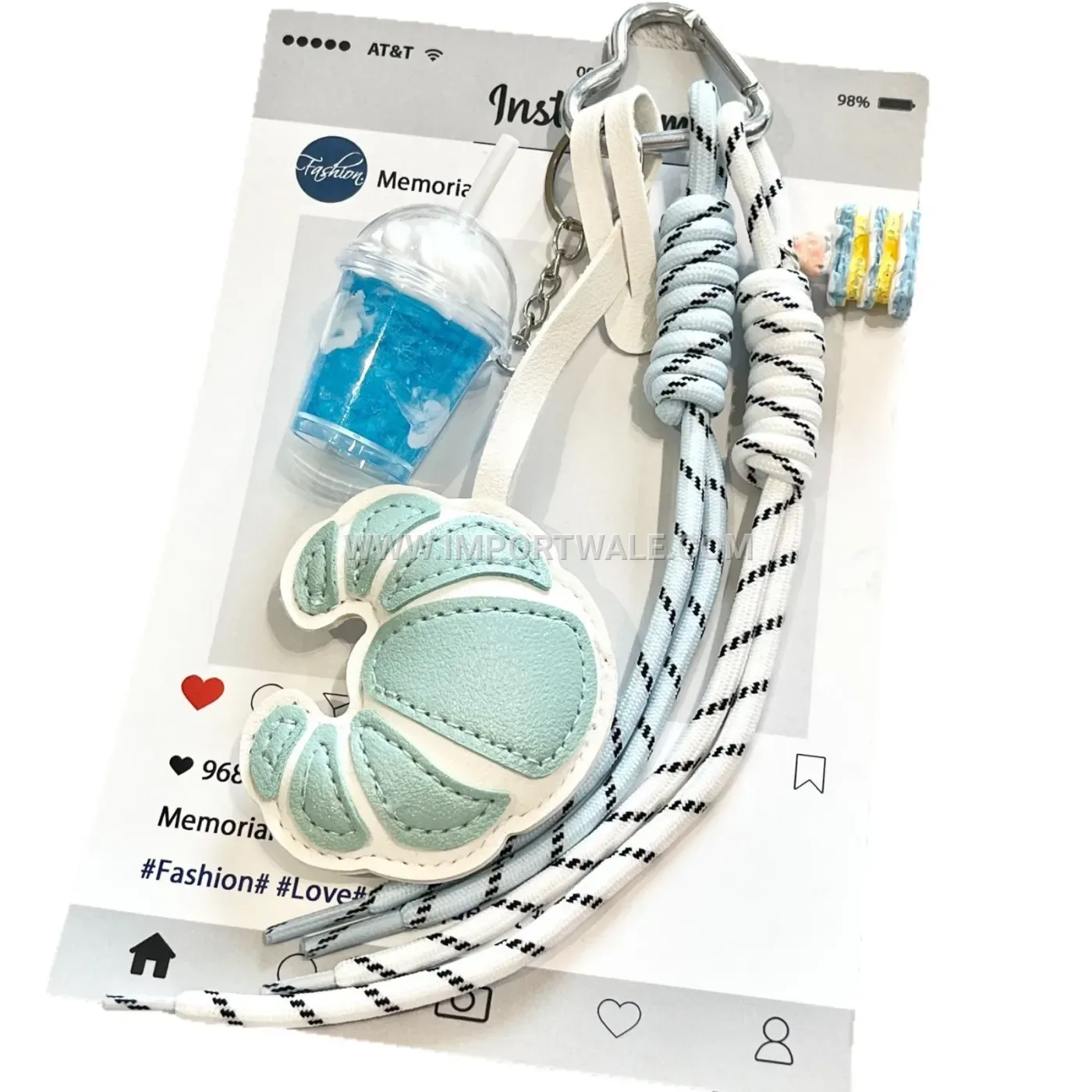 Woven Leather Drink Cup Bag Charm Keychain