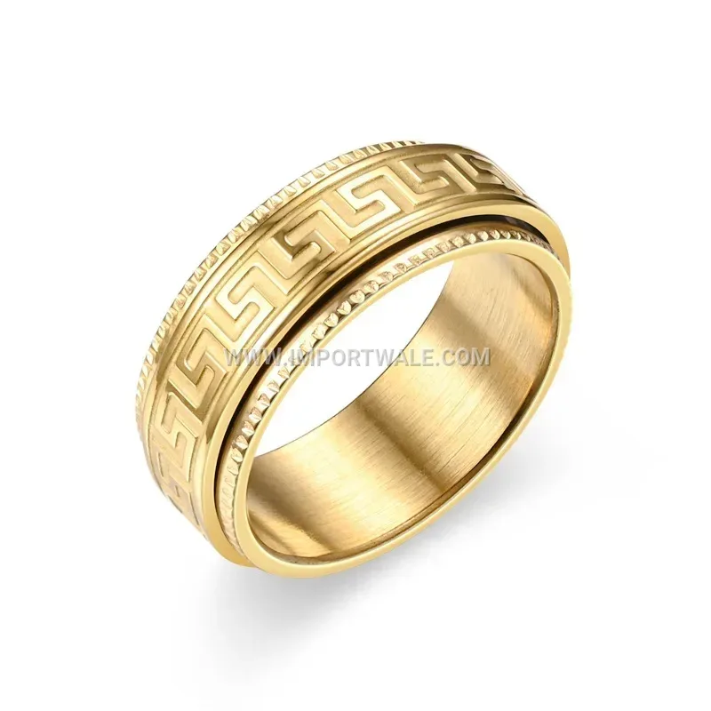 Carved Stainless Steel Spinning Band Ring with Great Wall Pattern