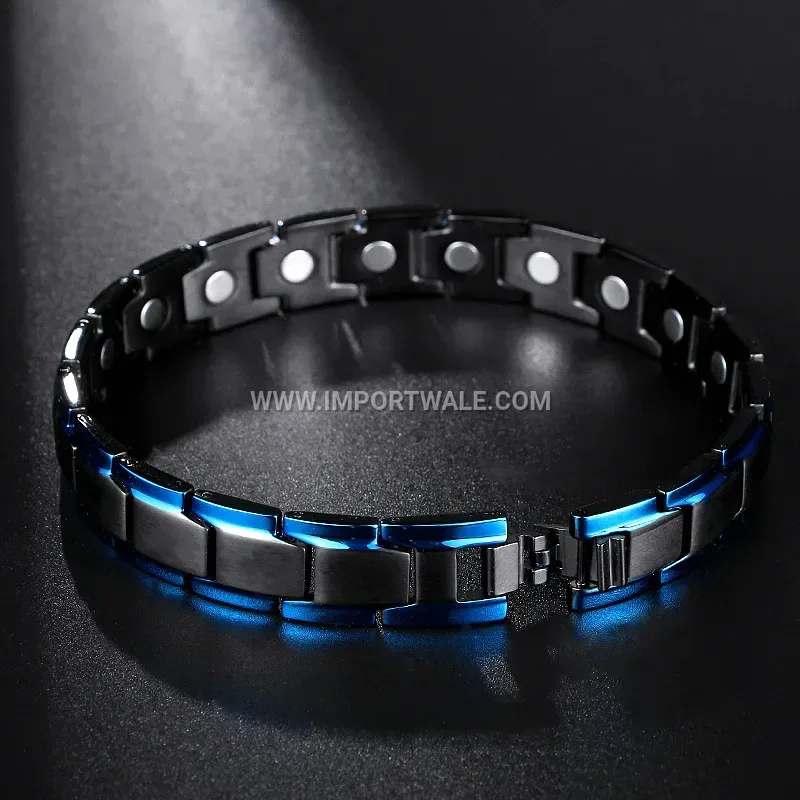 Black and Blue Two-Tone Titanium Steel Magnetic Link Bracelet